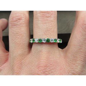 Size 10 Sterling Silver Beautiful Green And Clear Cubic Zirconia Gems Band Ring